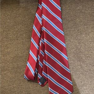 Men’s Tie Red Blue Stripes Brooks Brothers All Silk Small Tag Rip